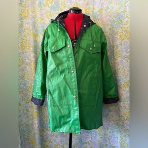 Vintage rain coat - green with strawberry print!